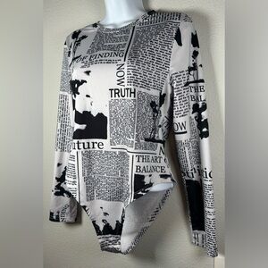 WDIRARA Women’s Newspaper Print Bodysuit Size Large